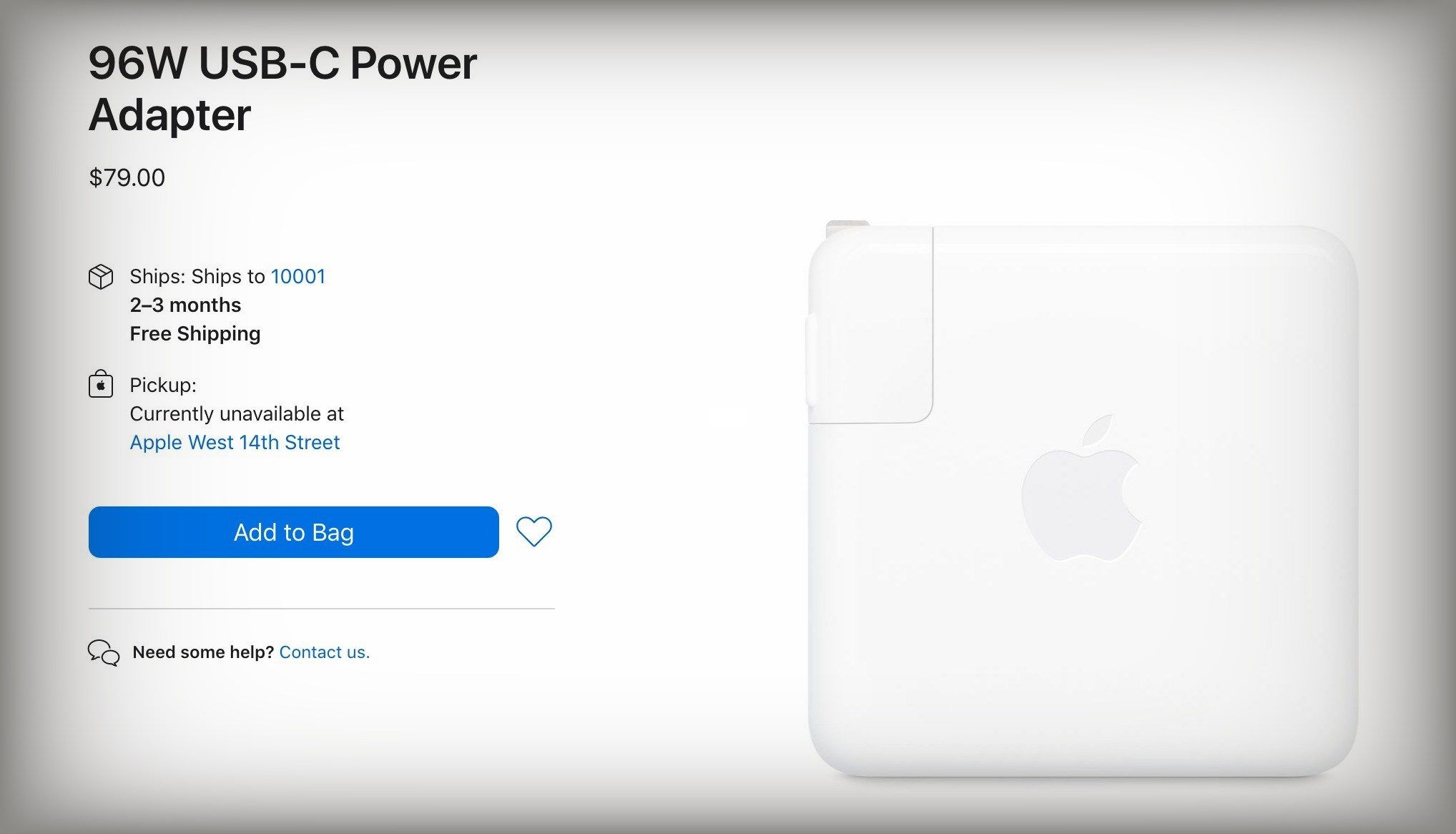 Apple's 96W Charger for 16-inch MacBook Pro Faces 2-3 Months Shipping Delay