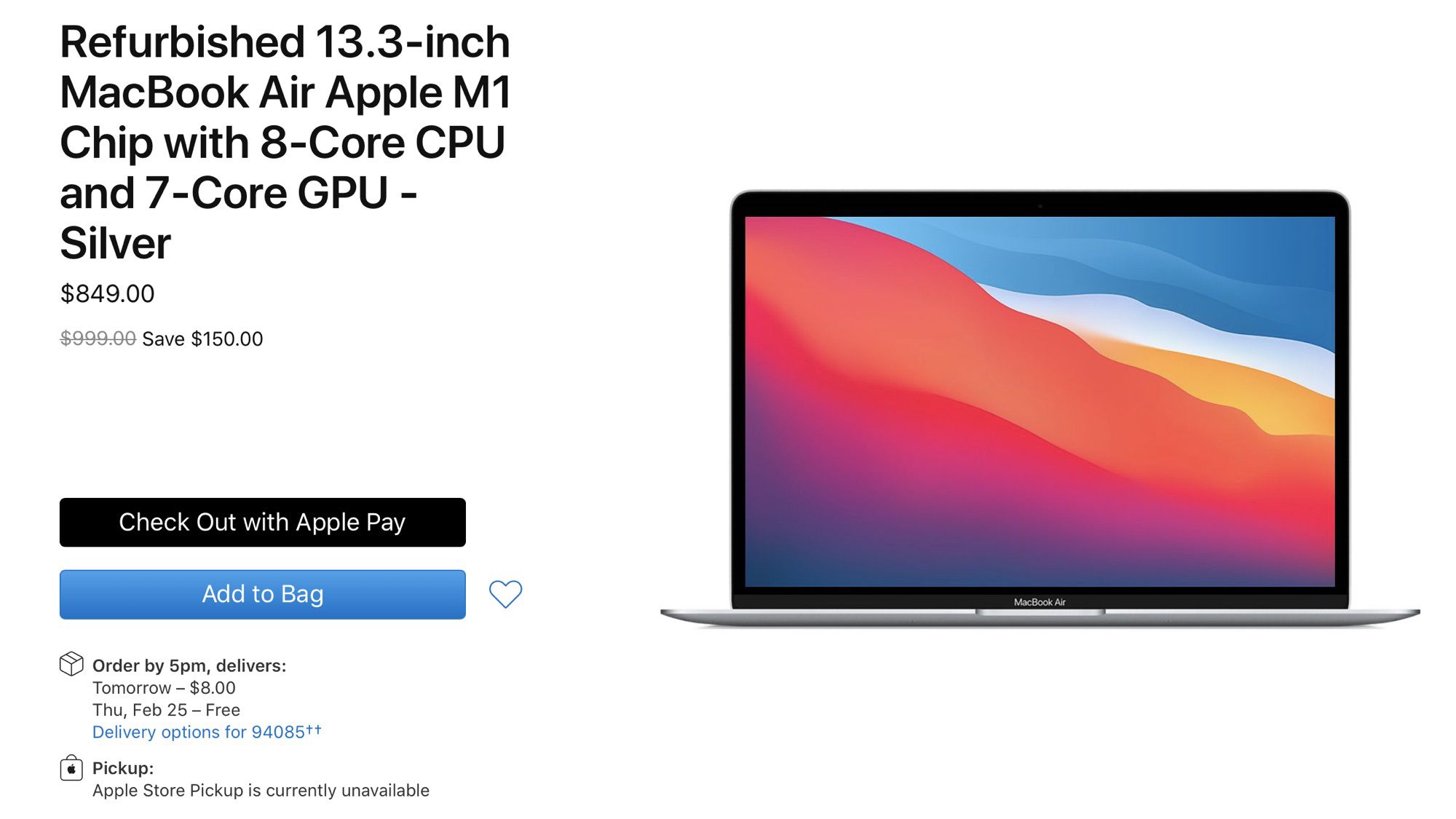 Apple Now Selling Refurbished M1 Macbook Air Models Priced Starting At 849 Macrumors 
