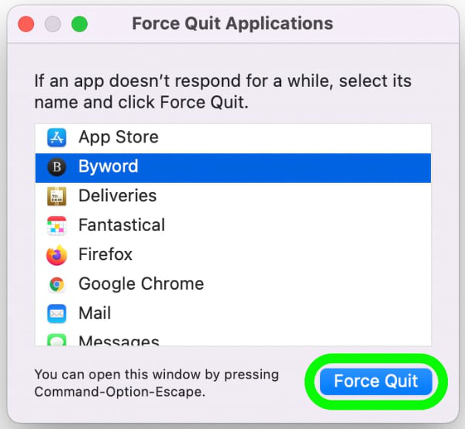how to force close mac application