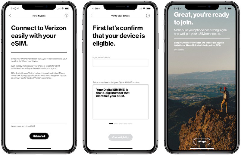 Verizon App Now Allows eSIM Activation on iPhone XS, iPhone XS Max, and