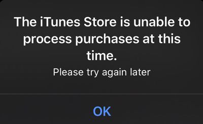 itunes store unable to process purchases