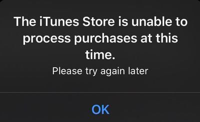 itunes store unable to process purchases