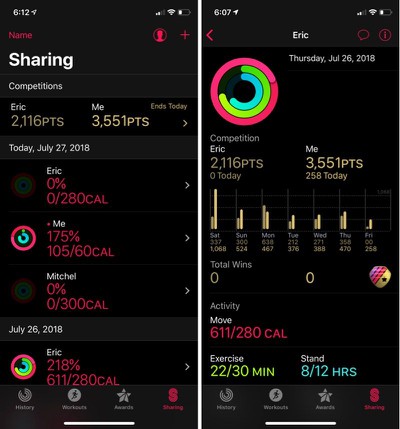 apple watch competition with friends