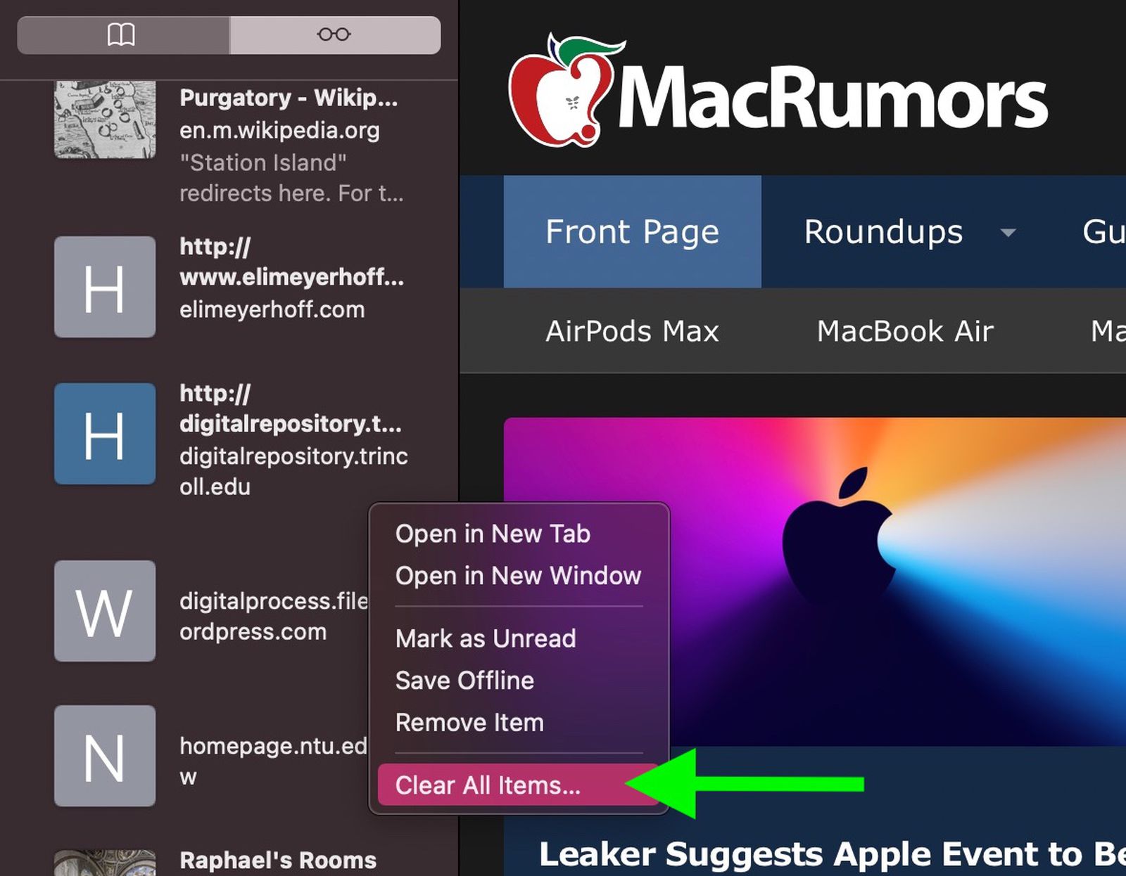 clear reading list safari mac 12.6