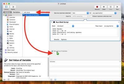 automator set value of variable