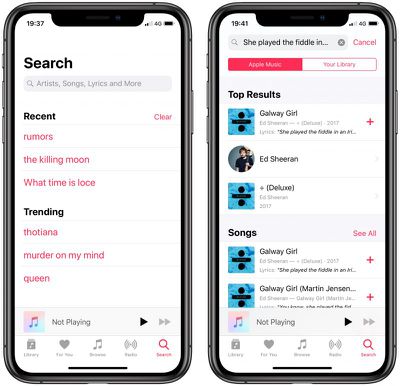 search for songs in the apple music library