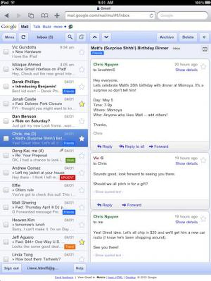 Google Rolls Out IPad Formatted Gmail MacRumors   135821 Gmail Ipad 300 