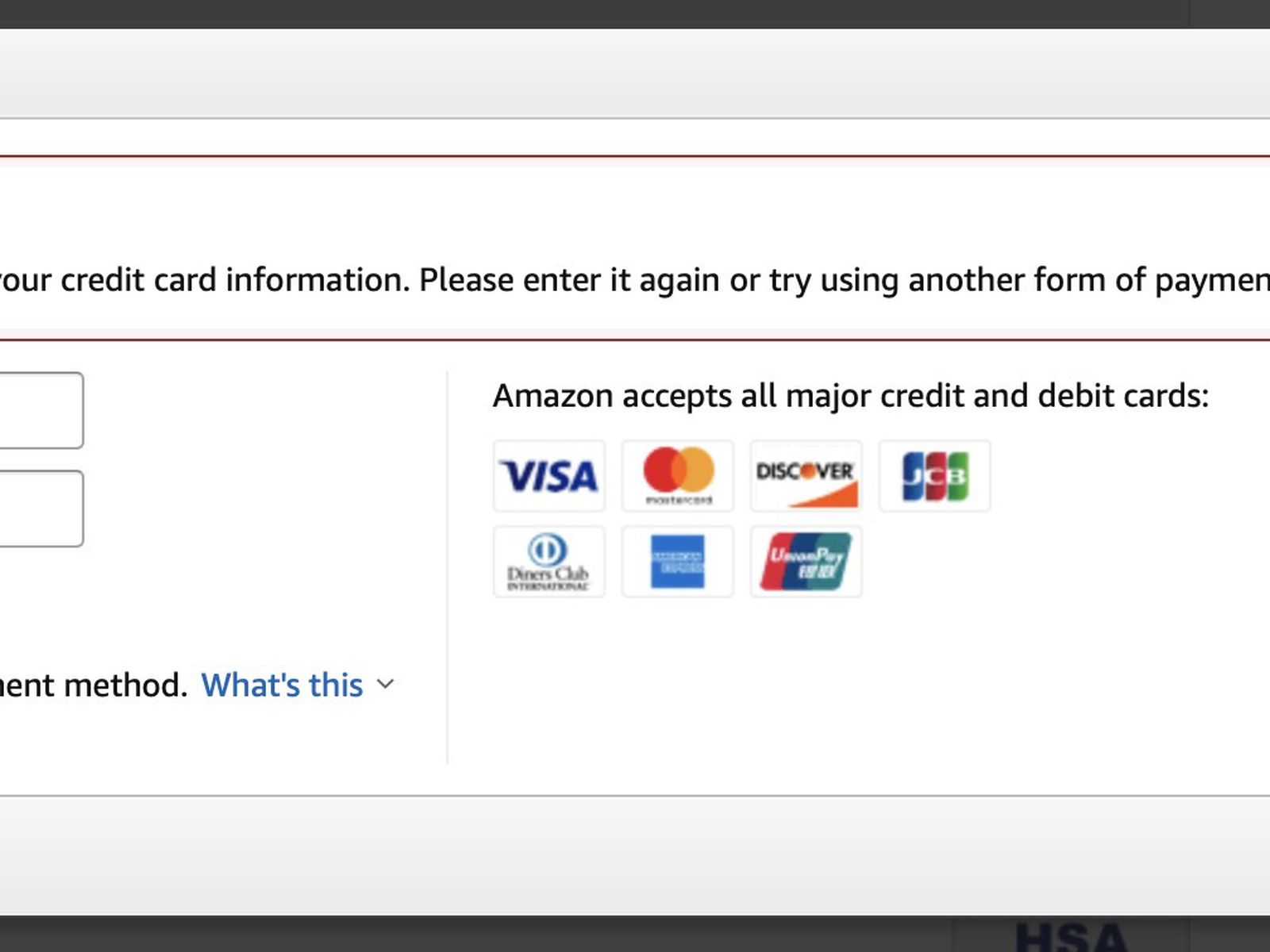 debit card not working on amazon