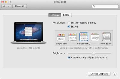 retina macbook pro display preferences