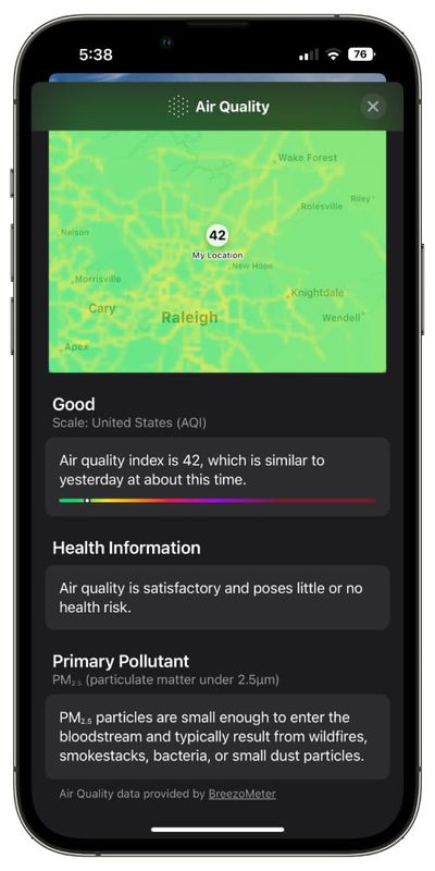 ios 16 weather app air quality