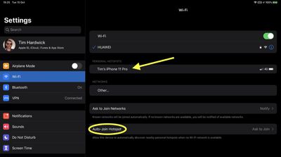 ipad personal hotspot connection