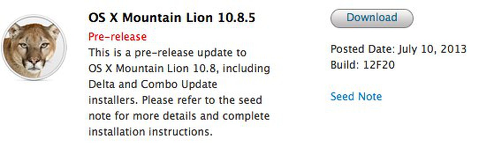 Apple Seeds OS X 10.8.5 Build 12F20 to Developers [Updated] - MacRumors