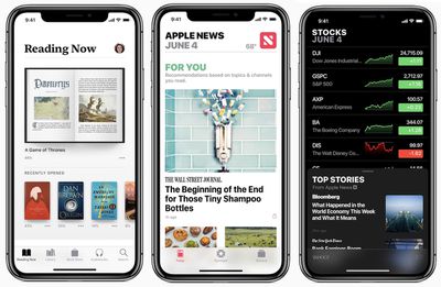 iOS 12 books news stocks