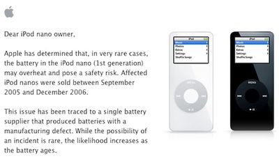 ipod nano replacement notice