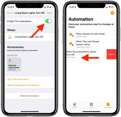 disable or delete homekit automations