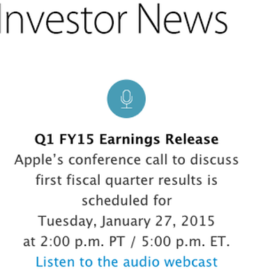 apple investor news q12015