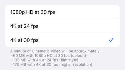 Configuración del iPhone 14 Pro Modo cinemático 4K