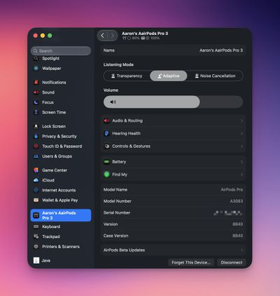 configurações de airpods macos 27
