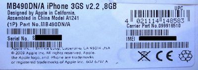 102810 iphone 3gs 8gb label
