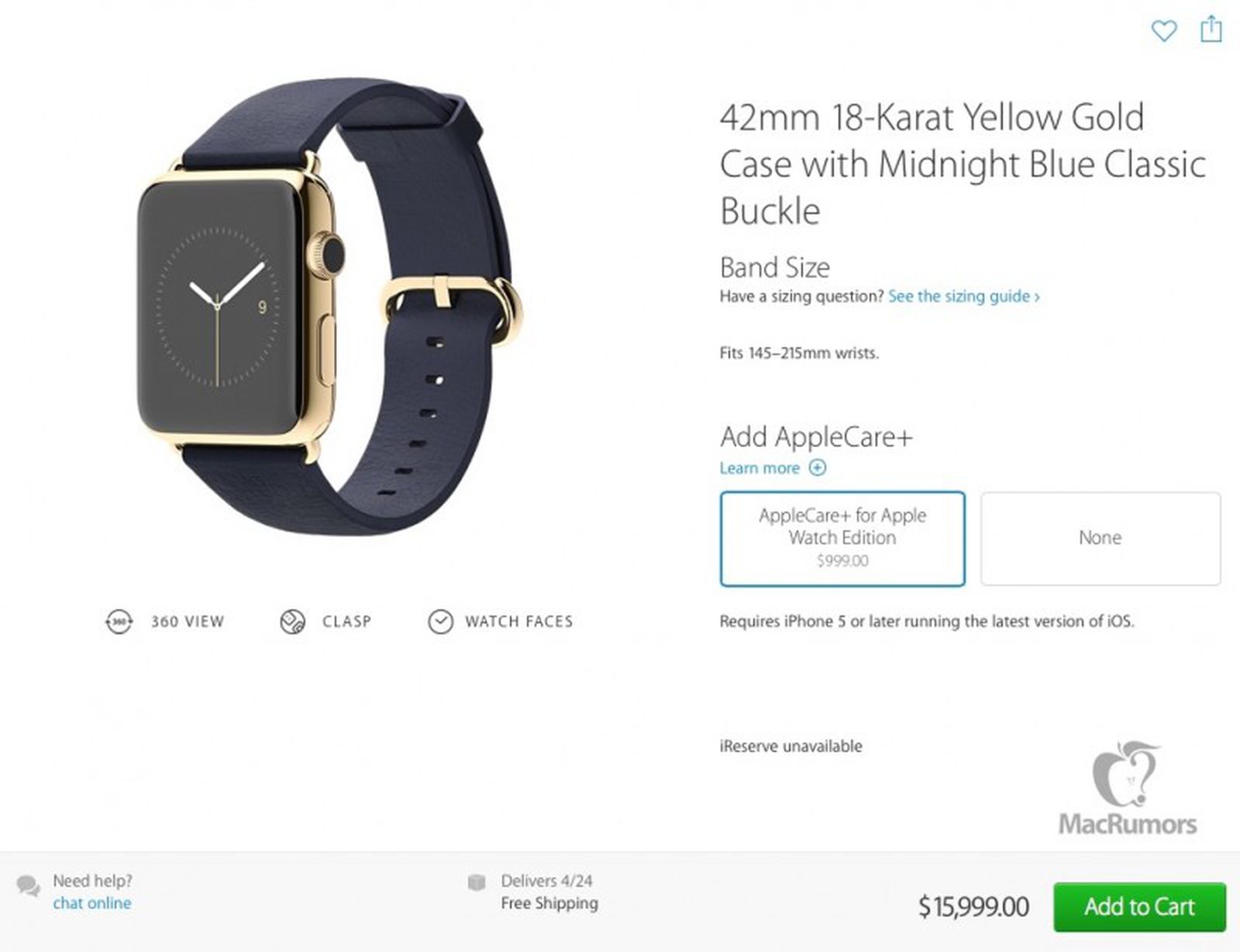 AppleCare+ for Apple Watch Pricing 59 for Sport, 79 for Steel, 999