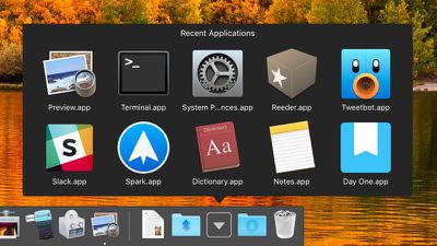 macos dock recent apps stack