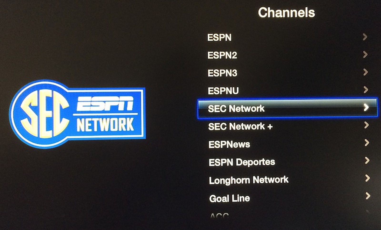 SEC and Longhorn Networks Added to 'WatchESPN' Apple TV Channel MacRumors