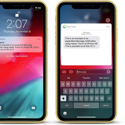 iphone xr haptic touch imessage