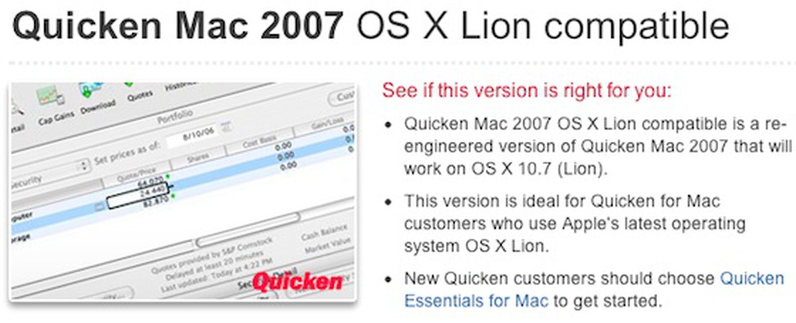 system requirements for quicken 2007 for mac