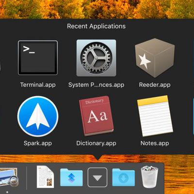 macos dock recent apps stack