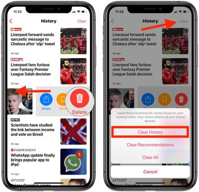 how to clear apple news history 2