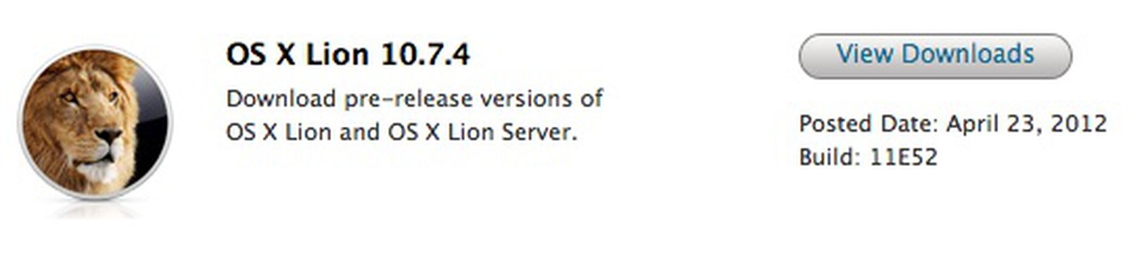 Apple Seeds OS X Lion 10.7.4 Build 11E52 to Developers - MacRumors