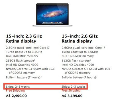 retina macbook pro ship 2 3 weeks jul13