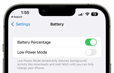 battery percent ios 16