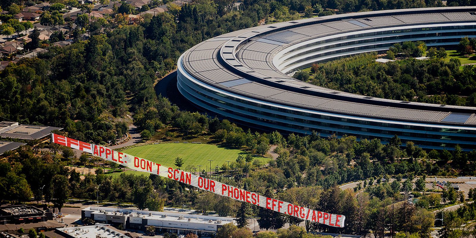 photo of EFF Flew a Banner Over Apple Park During Last Apple Event to Protest CSAM Plans image