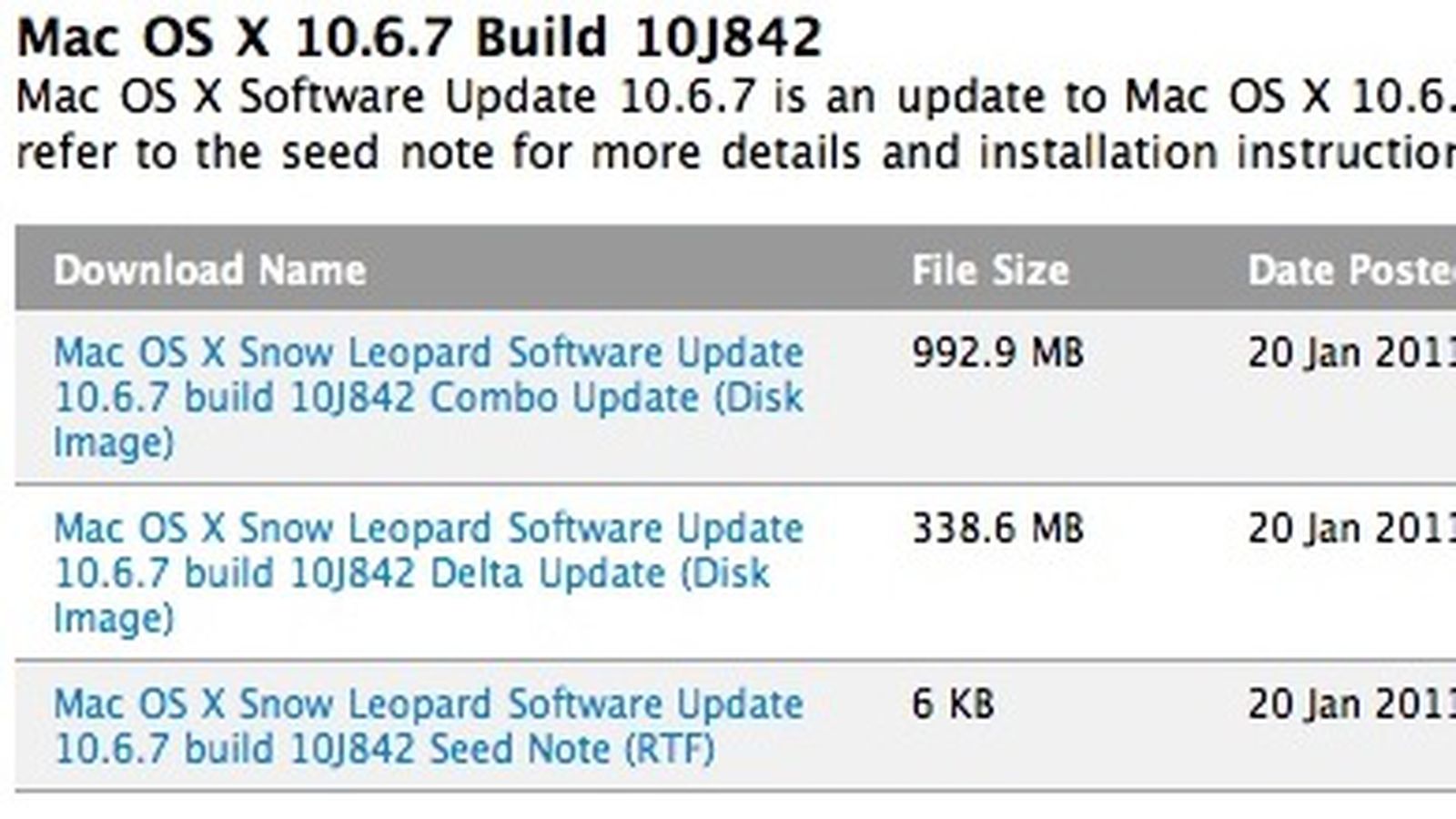 Apple Seeds Mac OS X 10.6.7 Build 10J842 to Developers - MacRumors