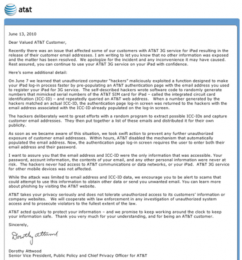 AT&T Apologizes to iPad 3G Customers for Data Leak - MacRumors
