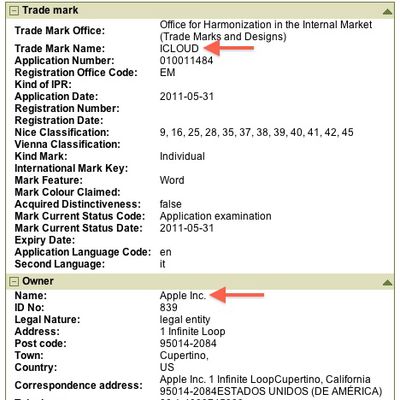 apple icloud trademark