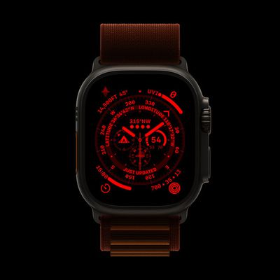 Apple Watch Ultra Orange Alpine Loop Wayfinder Gesicht Nachtmodus 220907 Inline