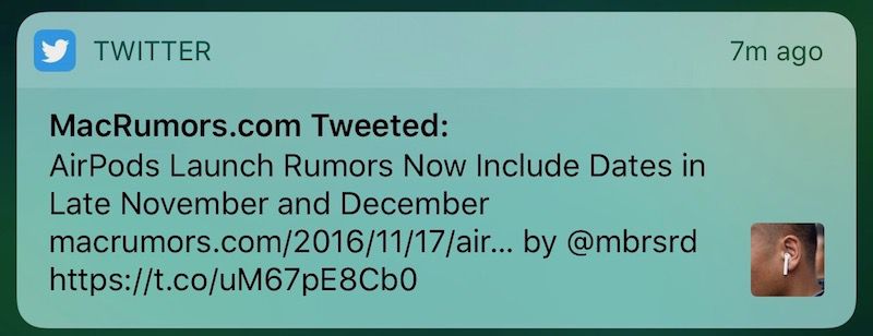Twitter App Introduces Rich Notifications Support in iOS 10 - MacRumors