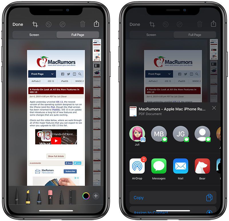 iOS 13 Safari Screenshot PDF