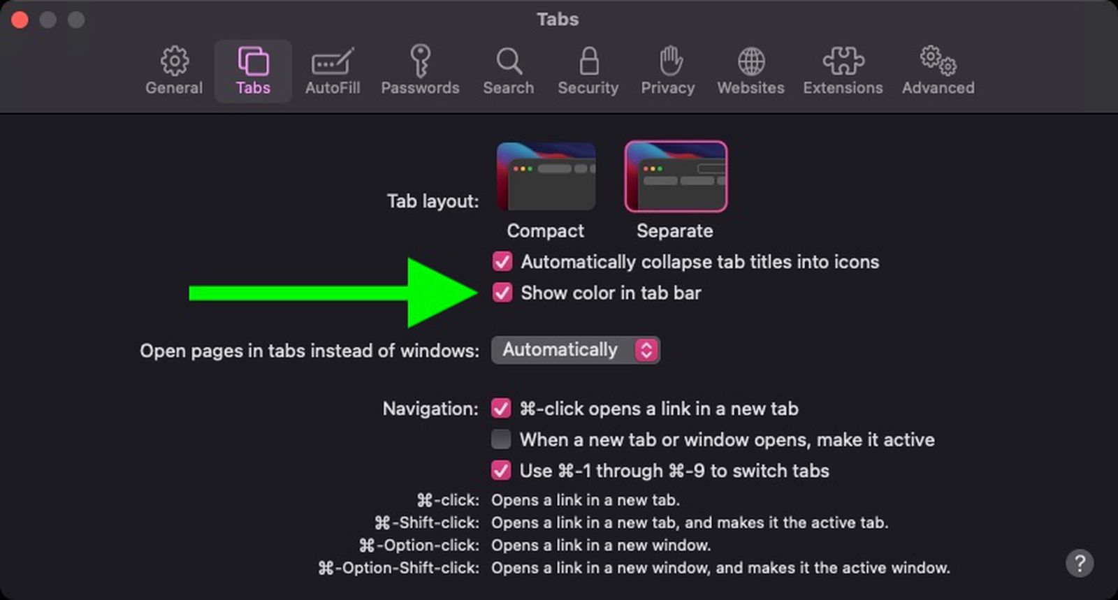 safari show color in tab bar