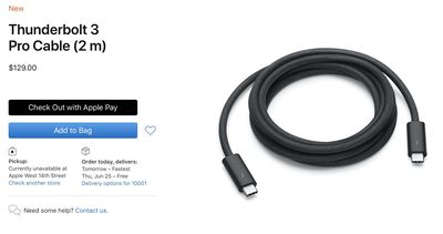 Apple Begins Selling Standalone 2-Meter Thunderbolt 3 Pro Cable for ...