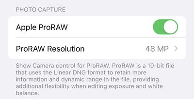 Ajustes ProRAW del iPhone 14 Pro