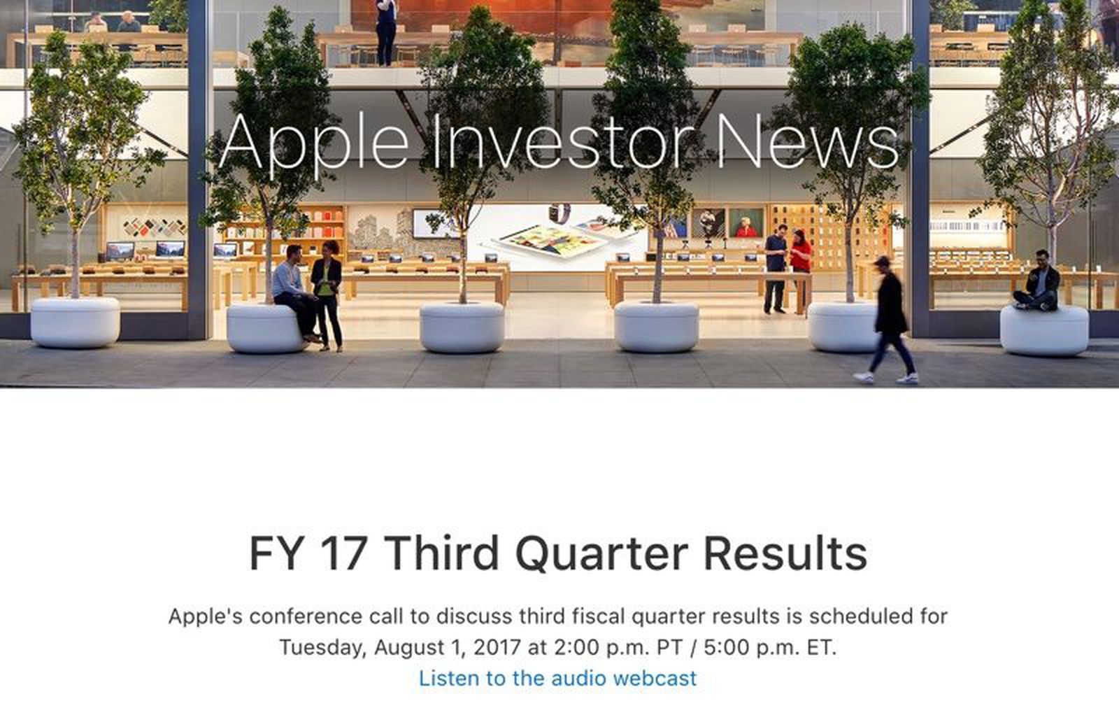 Apple To Announce Q3 2017 Earnings On August 1 - MacRumors