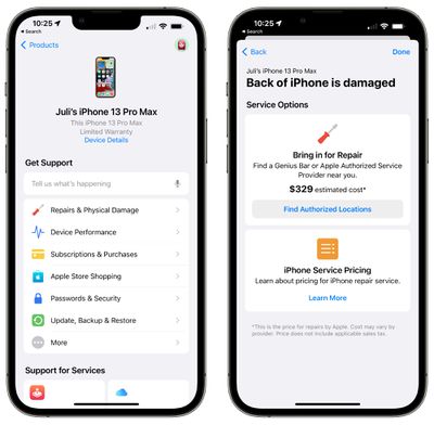 Apple Updates Support App With Repair Cost Estimates in Some Locations