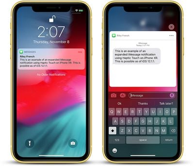 iphone xr haptic touch imessage