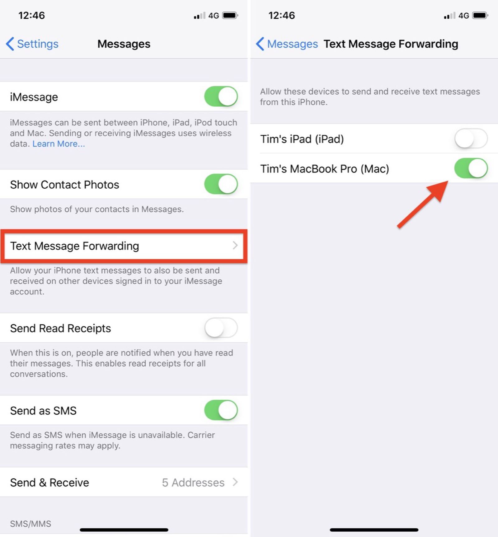 sms messages not forwarding to ipad