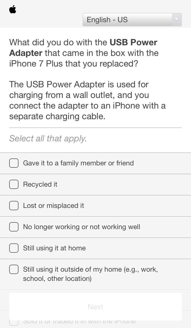 Apple Survey Asks iPhone Users What They Do With Old Power Adapters