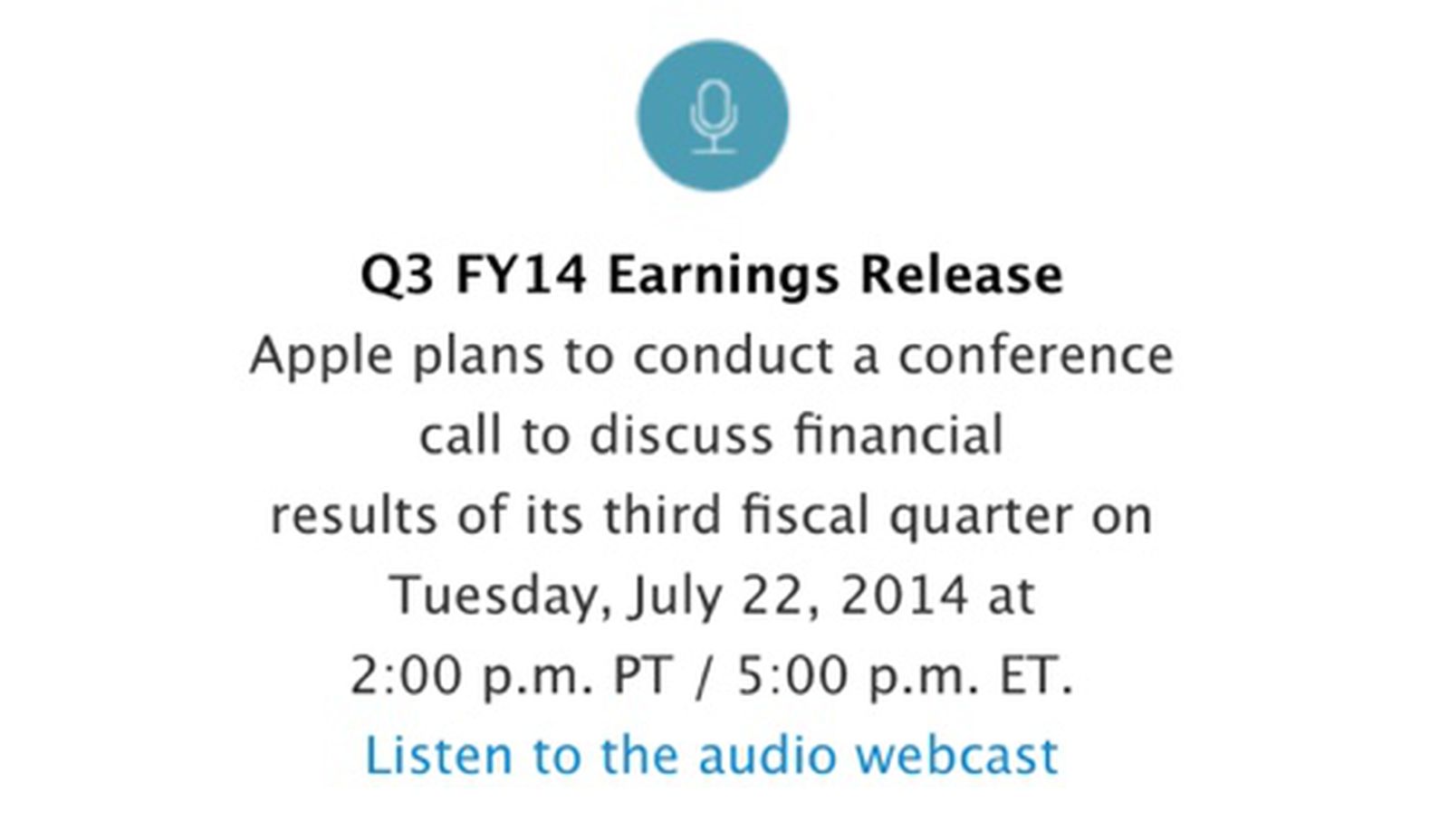 Apple to Announce Q3 2014 Earnings on July 22 MacRumors