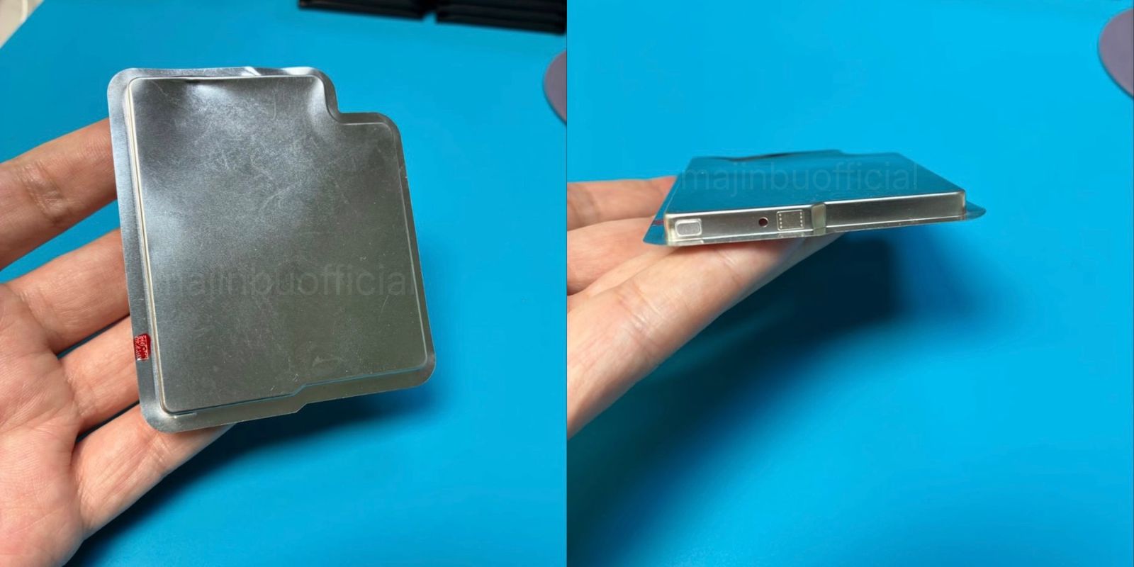 An alleged photo of the iPhone 17 Air's metal battery casing